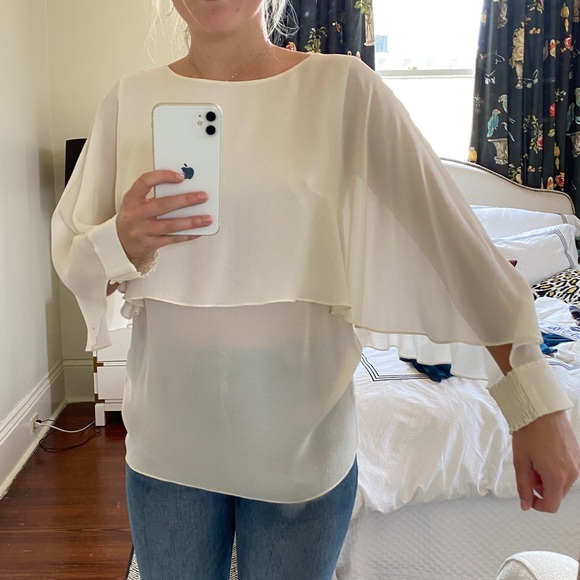 RACHEL ZOE Cream Ruffled Cut Out Blouse - Picture 4 of 14